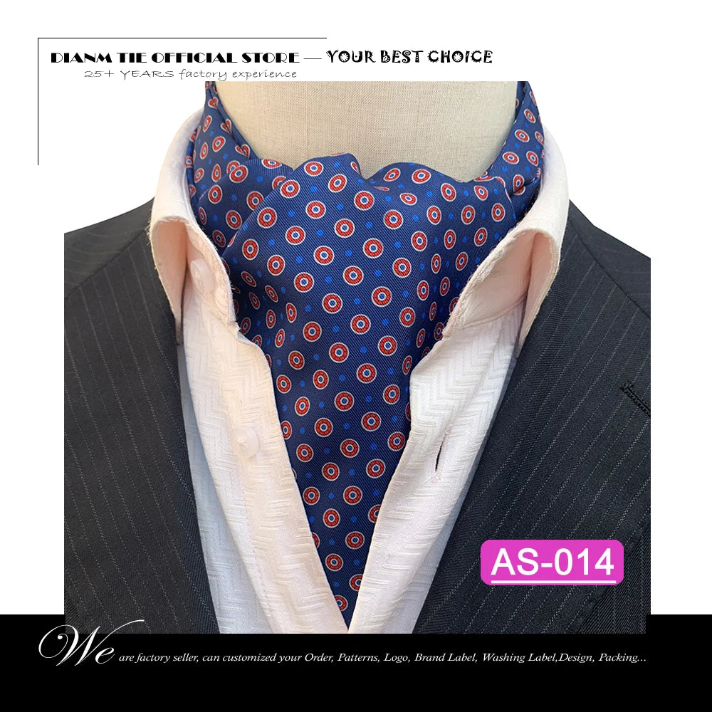 Luxury Men’s Ascot Tie & Pocket Square Set for Weddings, Business & Formal Wear