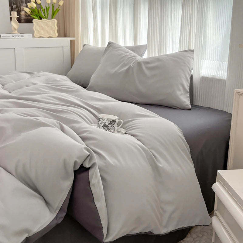4-Piece Soft Brushed Duvet Cover Set . Solid Color Bedding