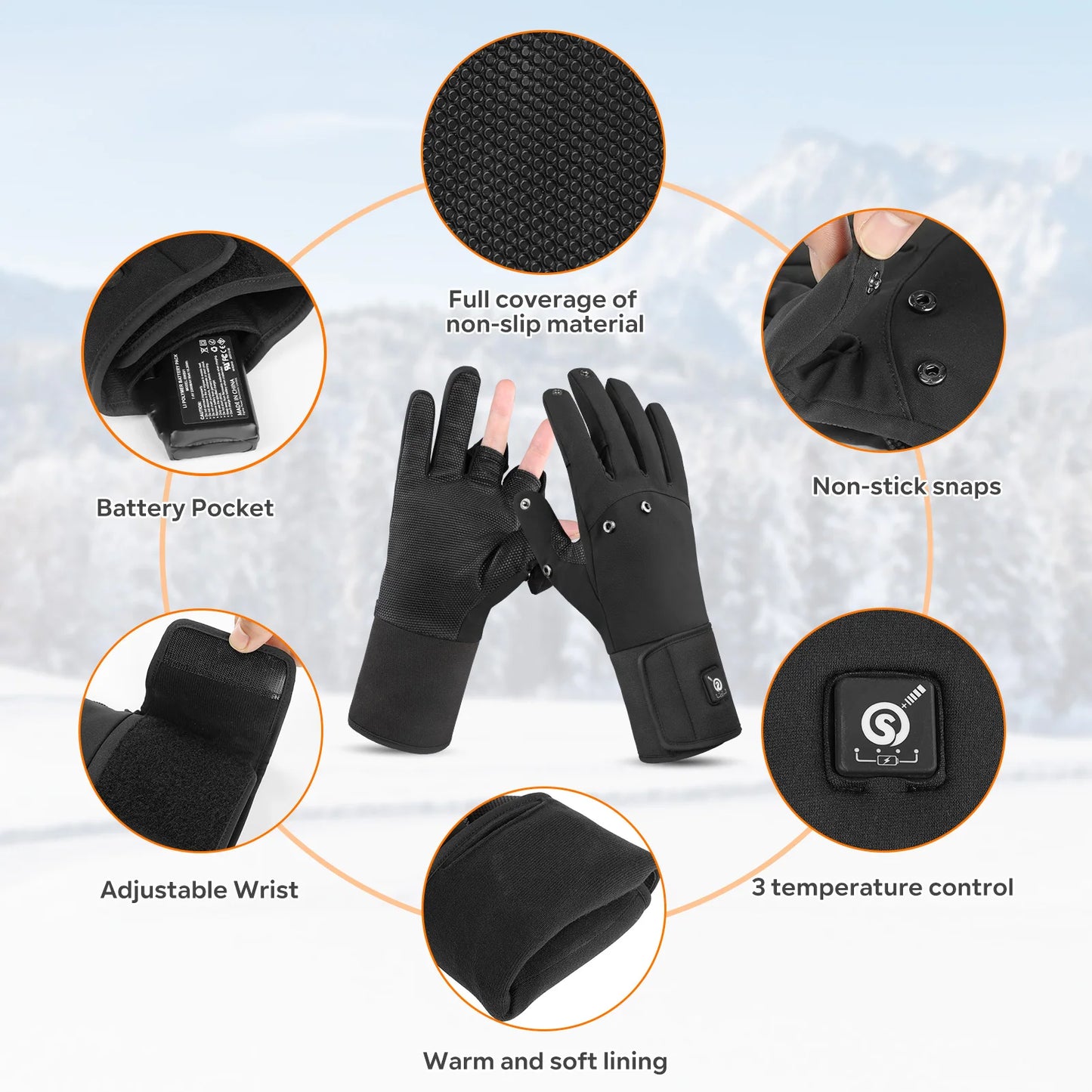 Savior Heated Fishing Gloves Waterproof Windproof 2 Finger