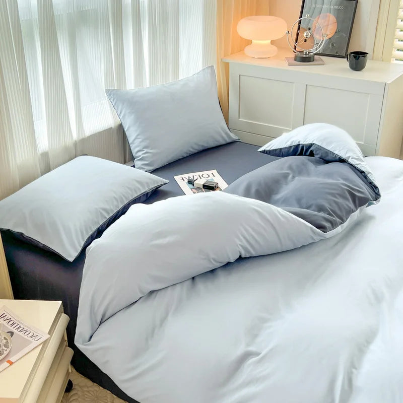 4-Piece Soft Brushed Duvet Cover Set . Solid Color Bedding