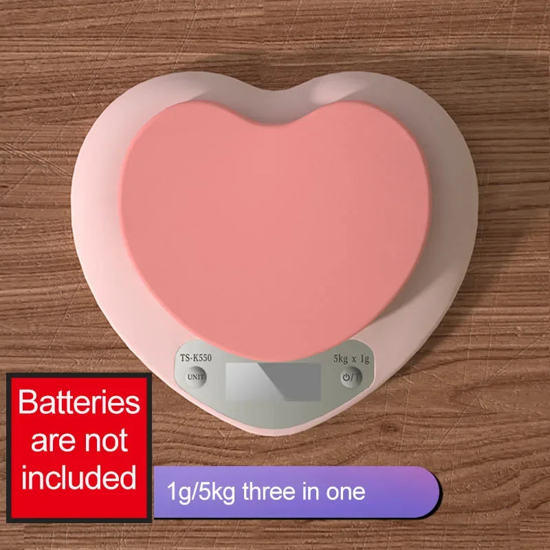 Multi-Function Kitchen Baking Scale Pink Heart-shaped Portable High-Precision Digital Scale 5kg/1g 2kg/0.1g LCD Electronic Scale
