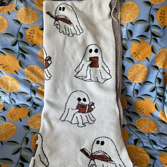Halloween Throw Blankets Ghost Reading Book Blanket Cute fluffy Blanket Home Soft Warm Bedspread Couch Sofa Mat Decoration