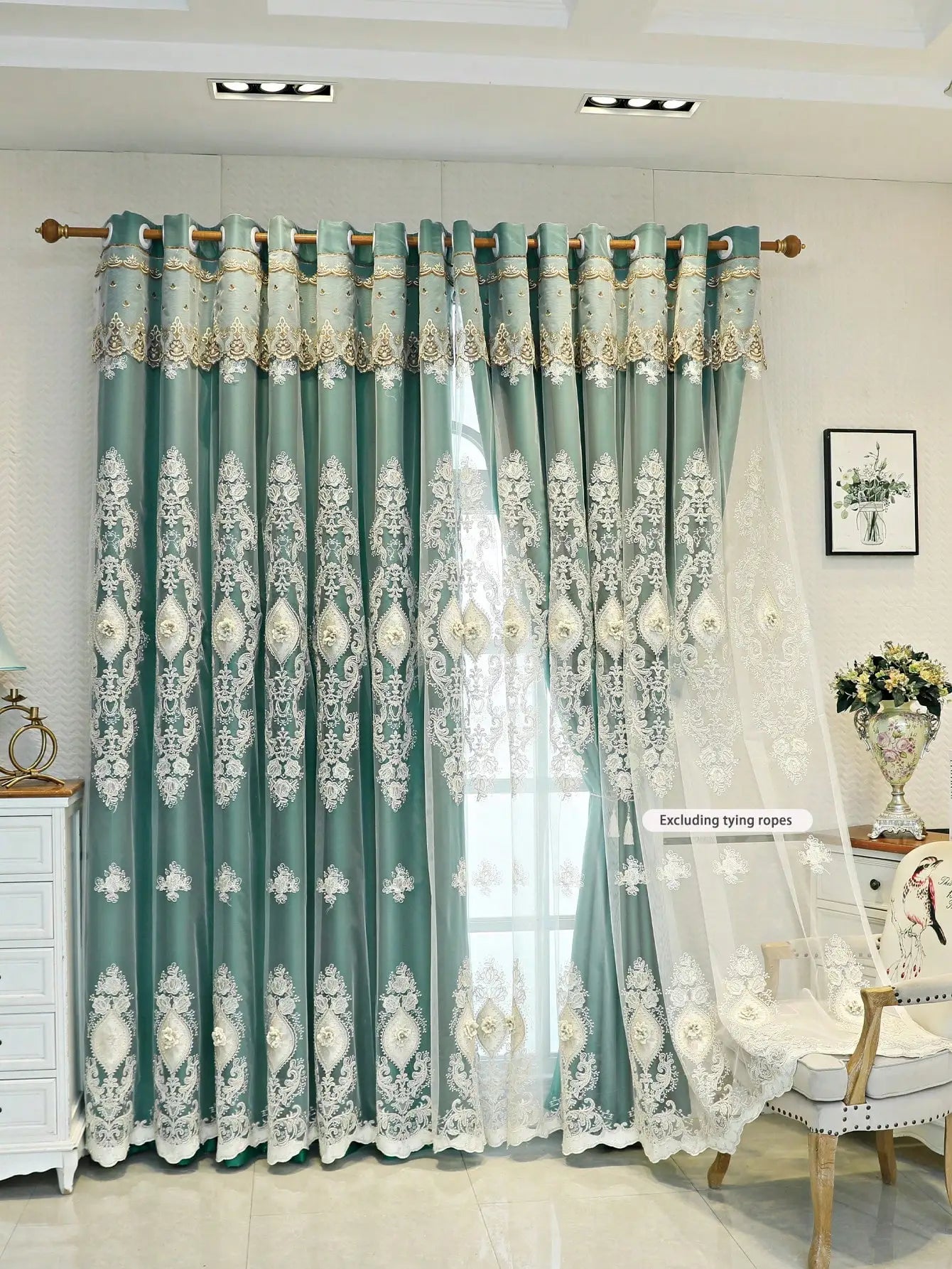 Luxury Vintage Embroidered Blackout Curtains . Elegant 3D Relief Window Panels