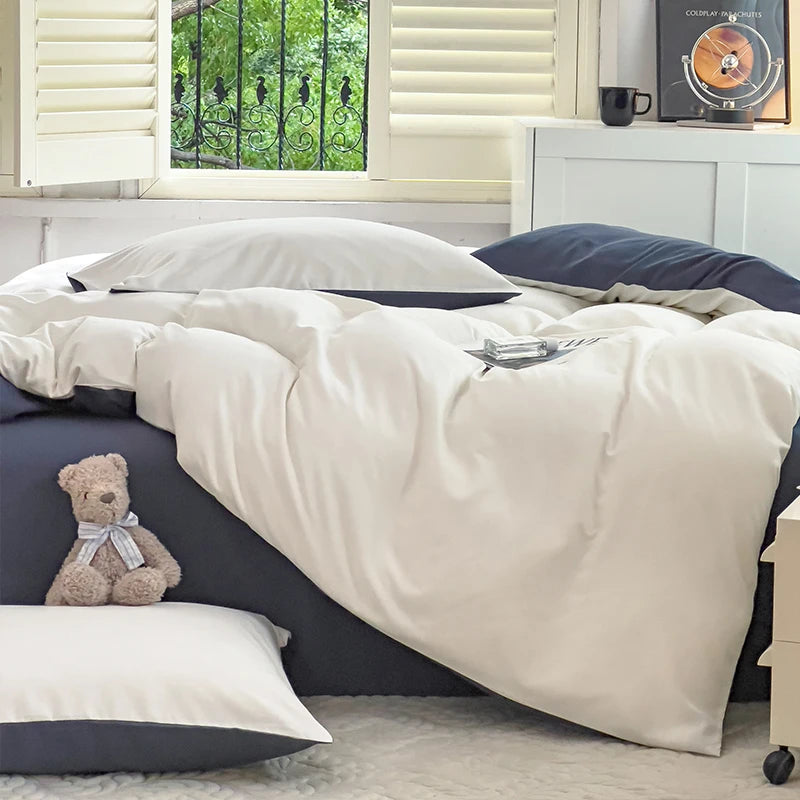 4-Piece Soft Brushed Duvet Cover Set . Solid Color Bedding