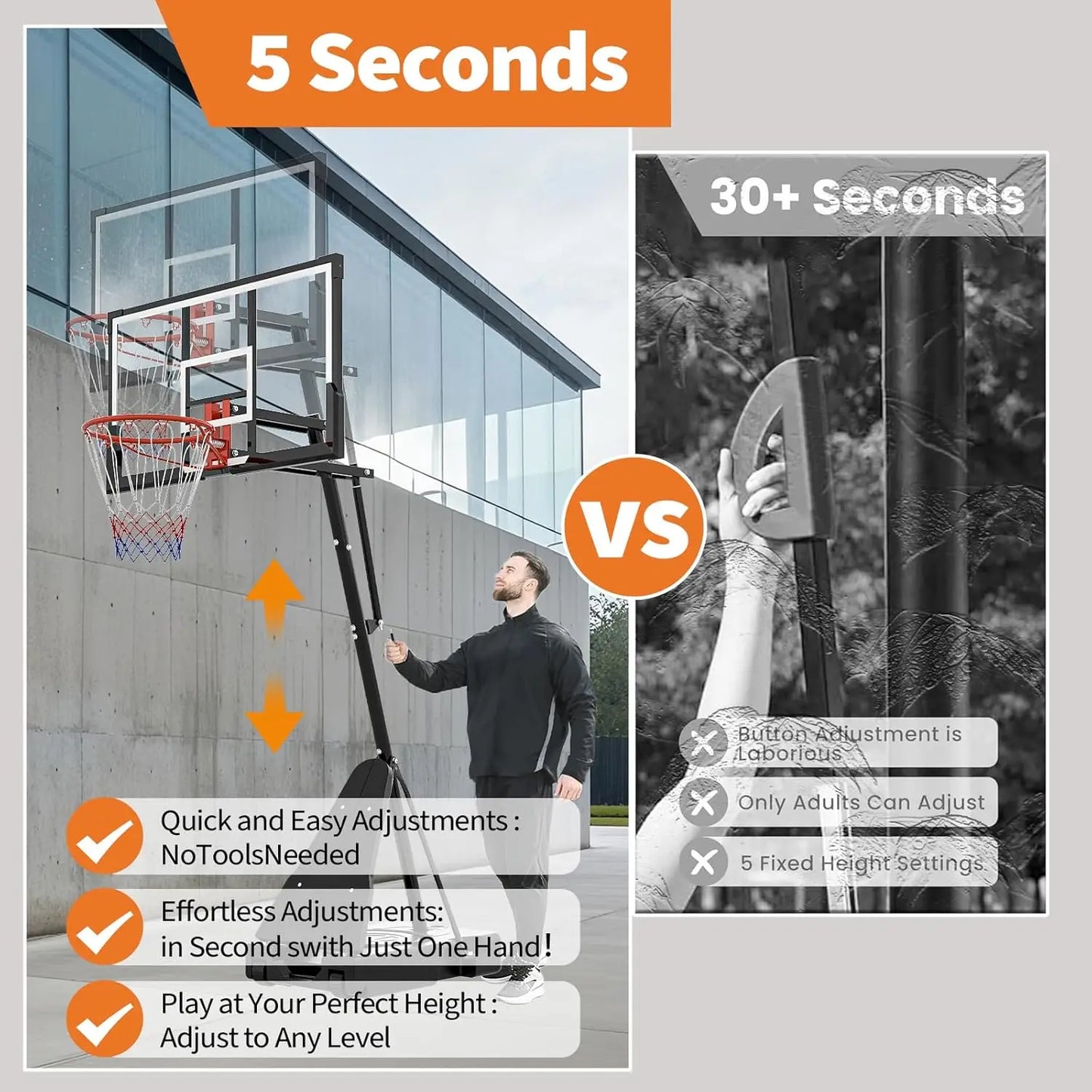 52" Shatterproof Adjustable Basketball Hoop with Wheels, for Driveway & Backyard