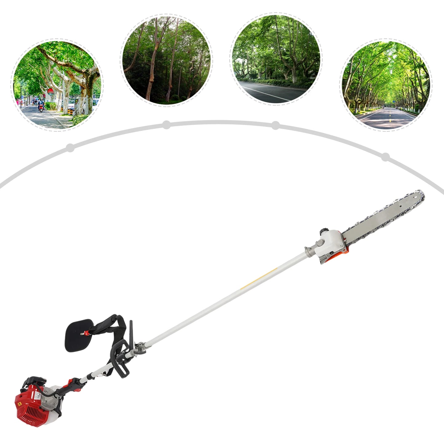 Pole Saw, 16-FT Height Reachable Powerful Gas Pole Chainsaw 43CC 2-Cycle Cordless Extension  for Tree Prun& Maintenance