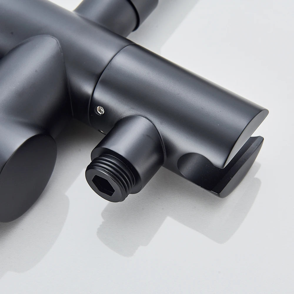 Black Bathroom  Bathtub Faucet With Hand Shower  Hot and Cold Faucet Floor Mounted Tub