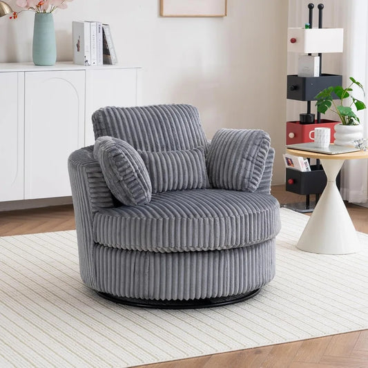 Swivel Accent Chair, 360-Degree Swivel Modern Round Barrel Comfy Corduroy Leisure Reading Single Arm Chair with Thick Cushion &