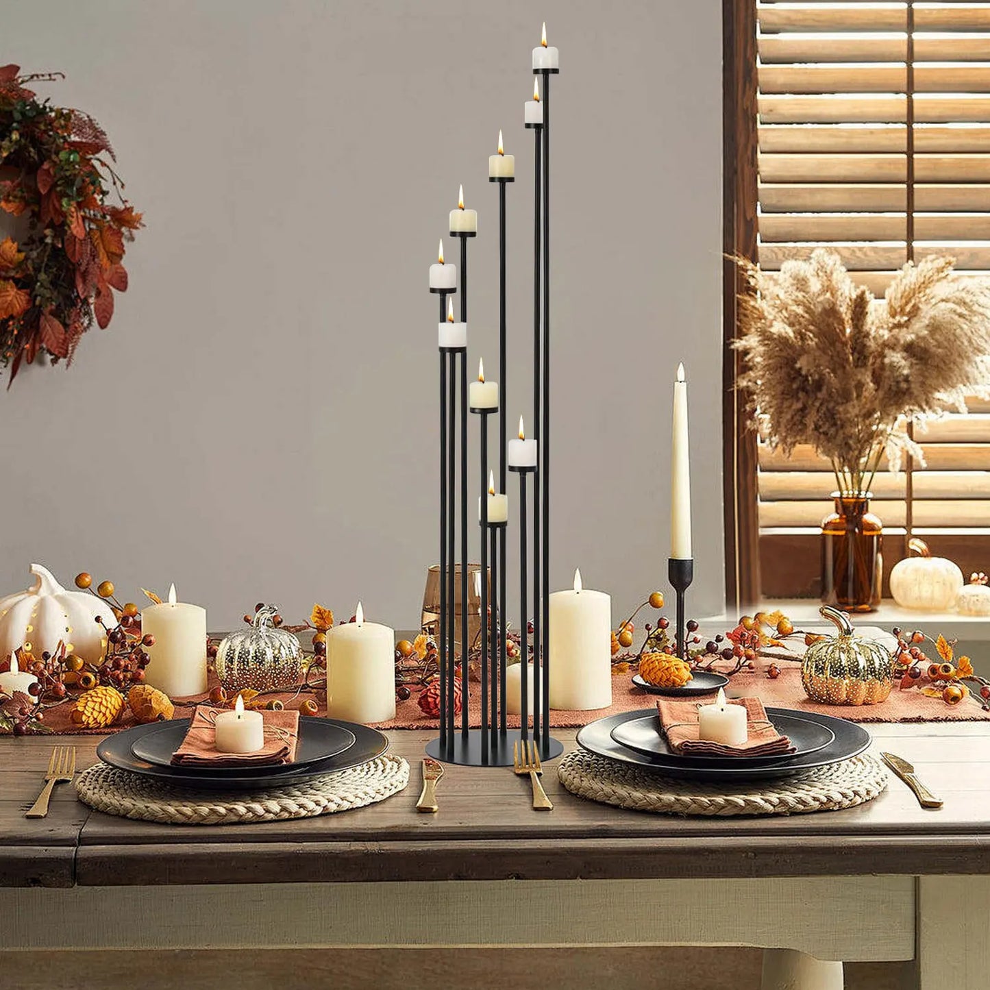10-Piece Black Tall Floor Candle Holder Set. Elegant Metal Candelabra Stands for Weddings, Parties & Home Décor