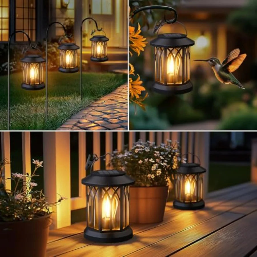 2-Pack Waterproof Solar Hanging Lanterns for Outdoor Patio, Garden, Porch & Pathway Decorative LED Lights