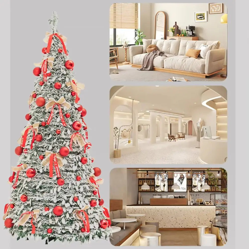 Foldable Snow Flocking Christmas Tree Space Saving Snowy Decor Collapsible Tree New Design With LED Xmas Tree Winter Season