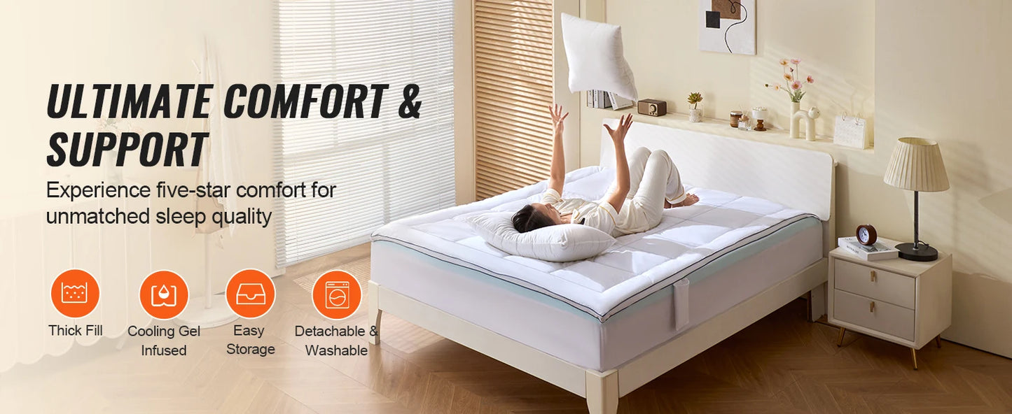 SucceBuy Mattress Topper Queen Size 3 in/4 in Thickness Memory Foam&Fiber Fill Ergonomically Designed for Pressure Relief