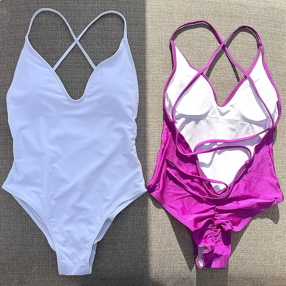 Women’s Padded One-Piece Monokini Swimsuit | Crisscross Back Push-Up Bathing Suit