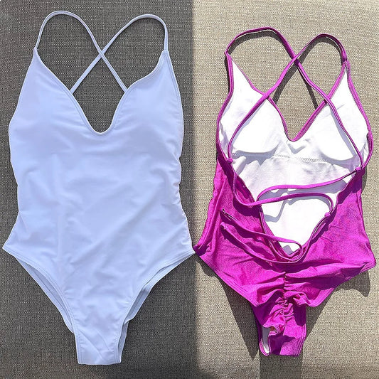 Women’s Padded One-Piece Monokini Swimsuit | Crisscross Back Push-Up Bathing Suit