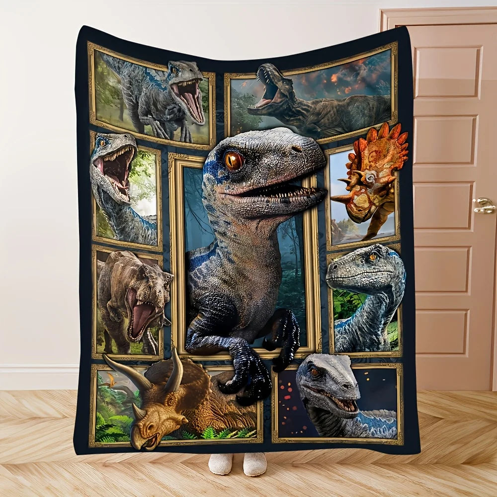 Cozy Dinosaur World Flannel Blanket .Jurassic Raptor Throw for Kids & Dino Lovers