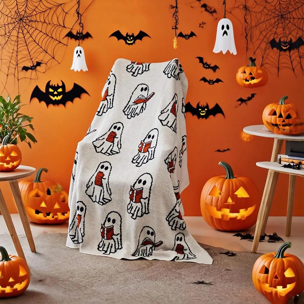 Halloween Throw Blankets Ghost Reading Book Blanket Cute fluffy Blanket Home Soft Warm Bedspread Couch Sofa Mat Decoration
