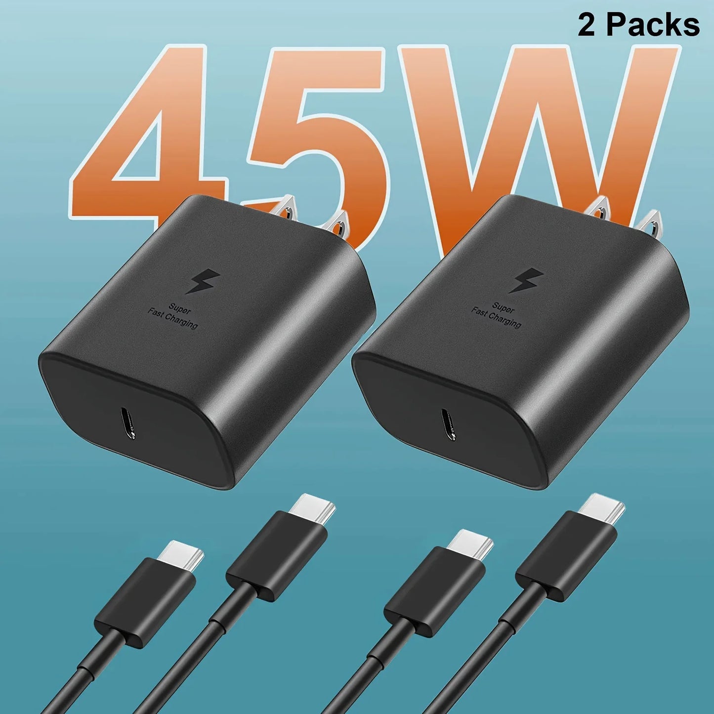 45W Super Fast USB-C Wall Charger with 4FT Type-C Cable – Fast Charging Adapter for Samsung Galaxy S23 Ultra, S23+, S23, S22 Series & More