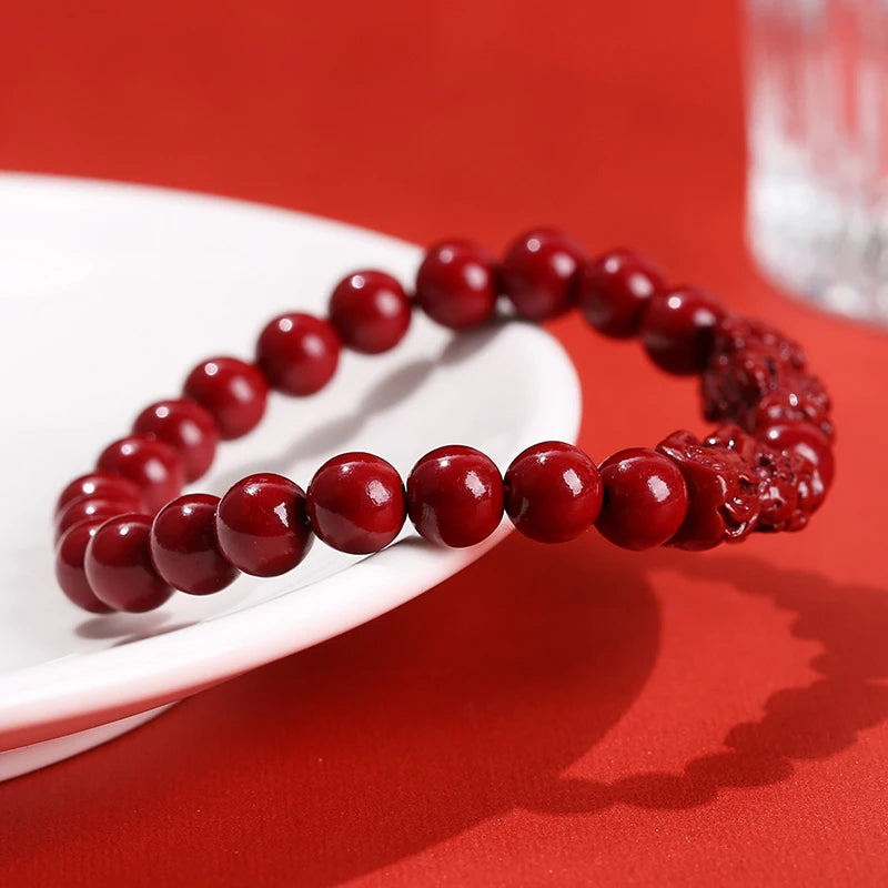 Red Cinnabar Style Beaded Bracelet for Women & Men