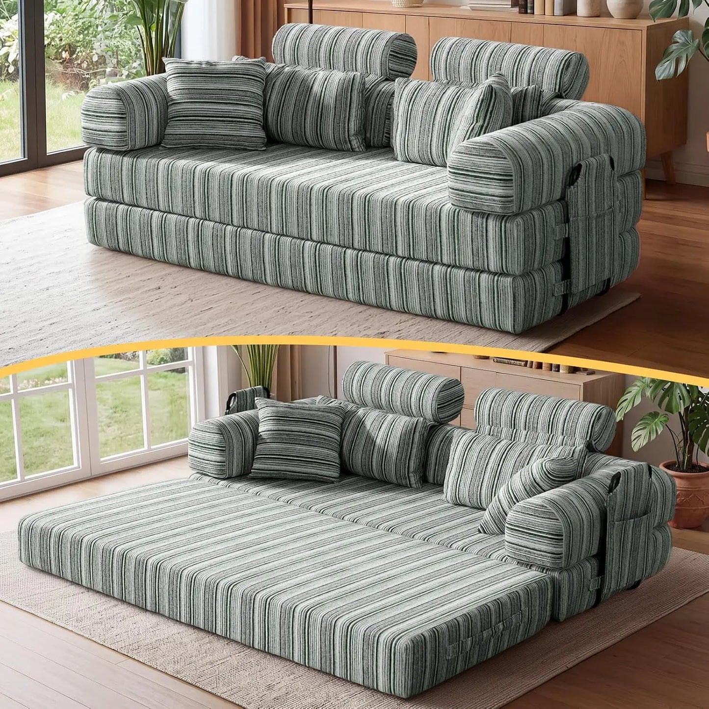 78.8-Inch Convertible Futon Sofa Bed with High Back