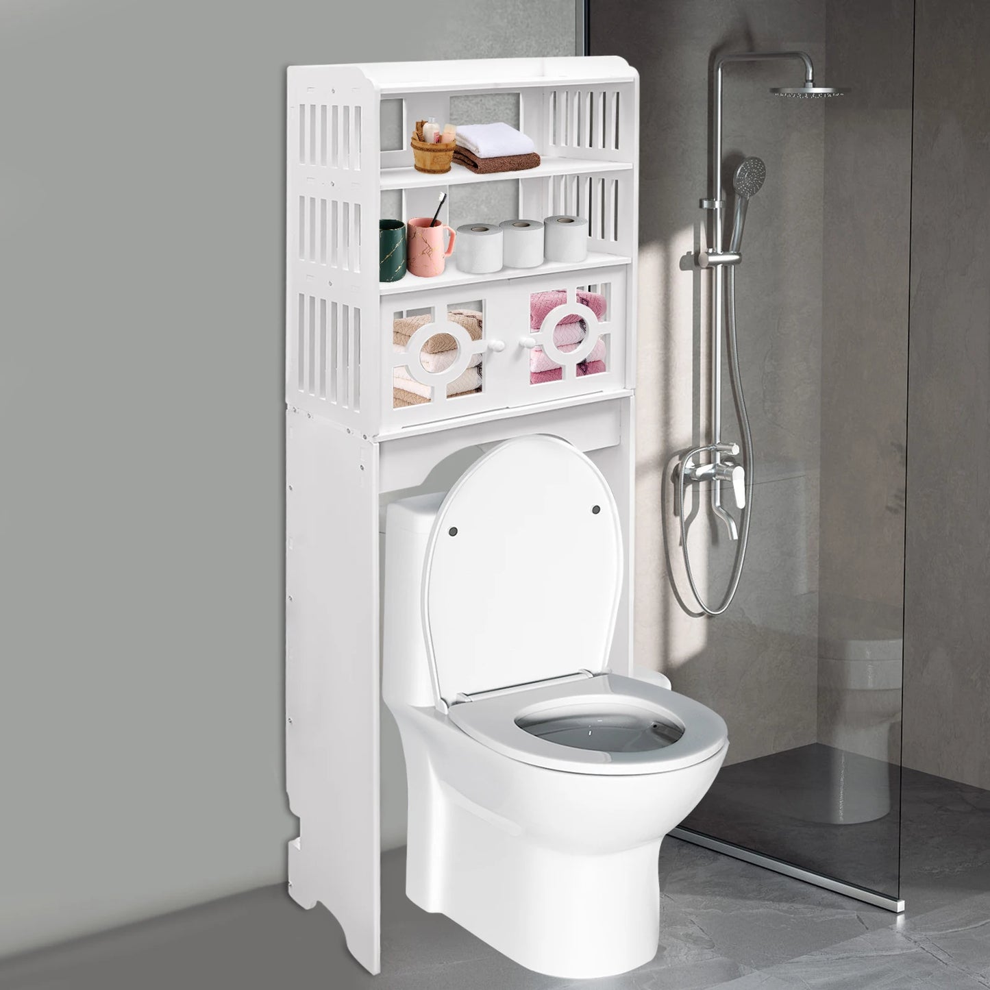 4-Tier Toilet Cabinet Space-Saving Bathroom Organizer Storage Organizer for Bathroom Essentials Toilet Bathroom Furniture