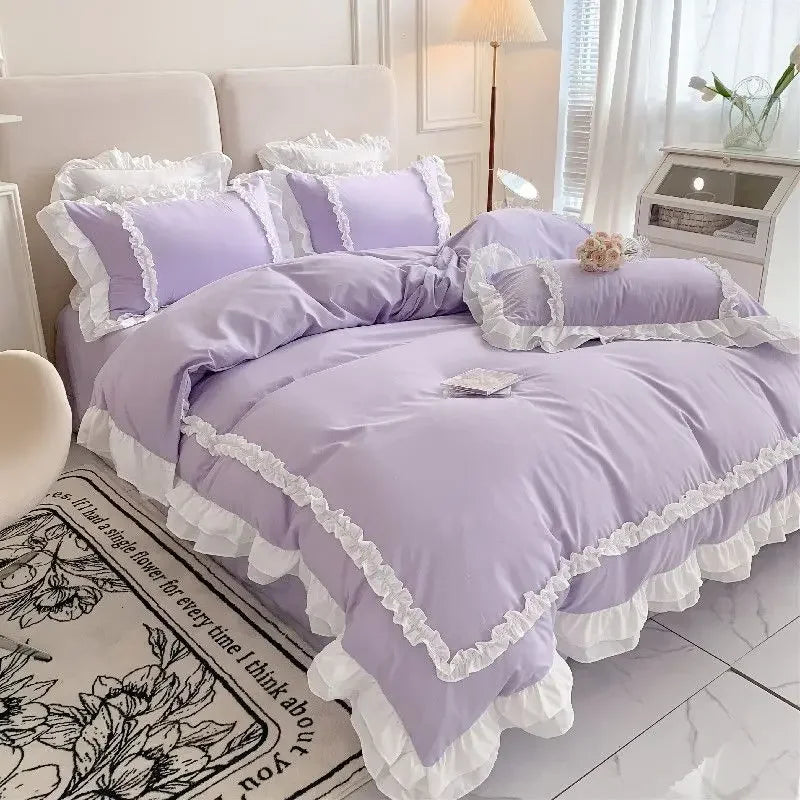 Elegant Ruffled Lace Bedding Set. Luxury Princess Style