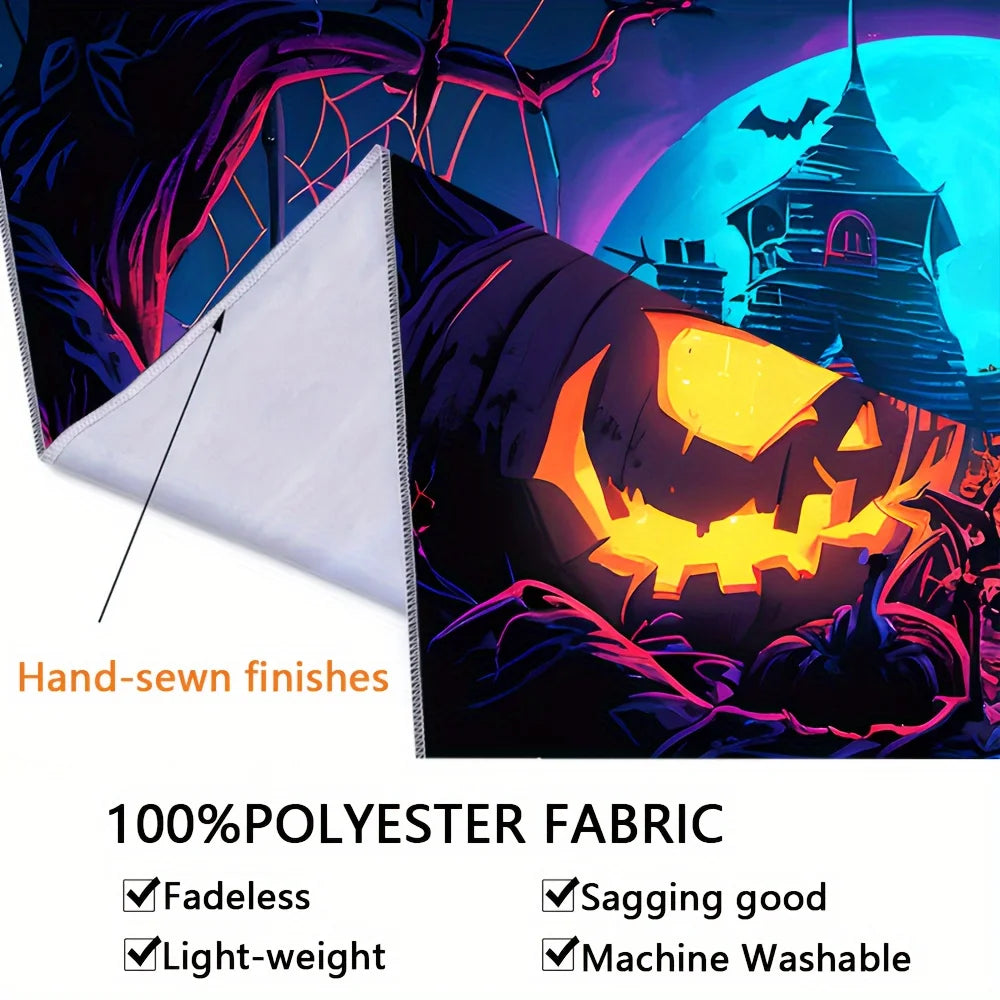 Glow-in-the-Dark Pumpkin House Tapestry - Perfect for Halloween, Party Decor & Home Ambiance, Includes Easy Install Kit