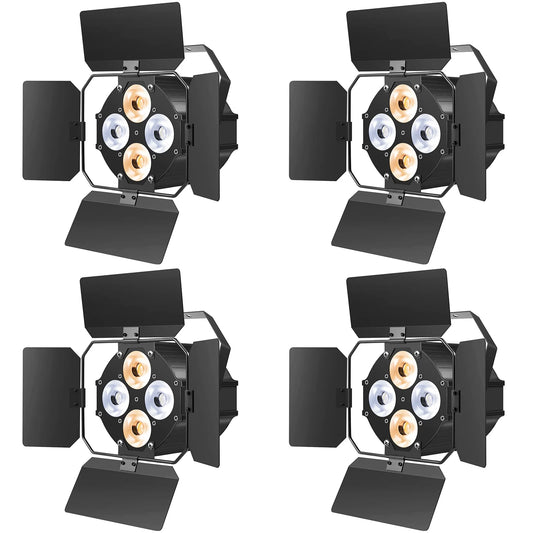 U'King 4PCS 120W COB LED Par Light DMX512 Stage Light with Barndoors Cold/Warm White Spot DJ Light for Party Church Wedding
