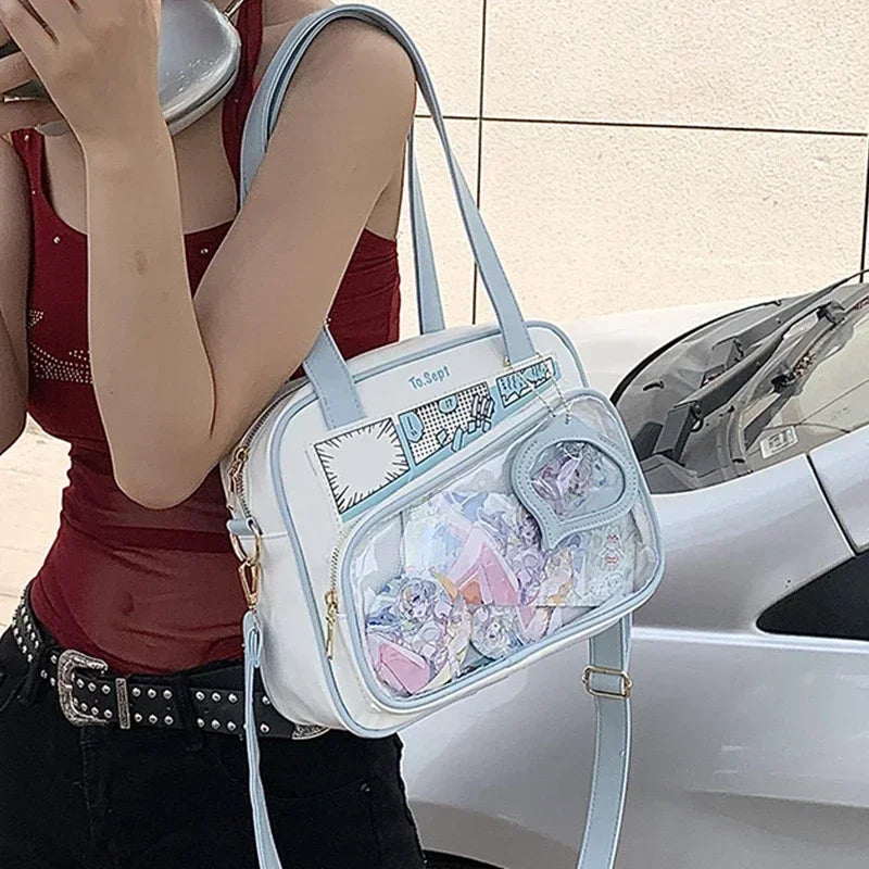 Y2K Japanese Harajuku Ita Bag for Women Cute Shoulder Bag Girls Transparent Itabag Crossbody Bag JK Shoulder Bags Handbags