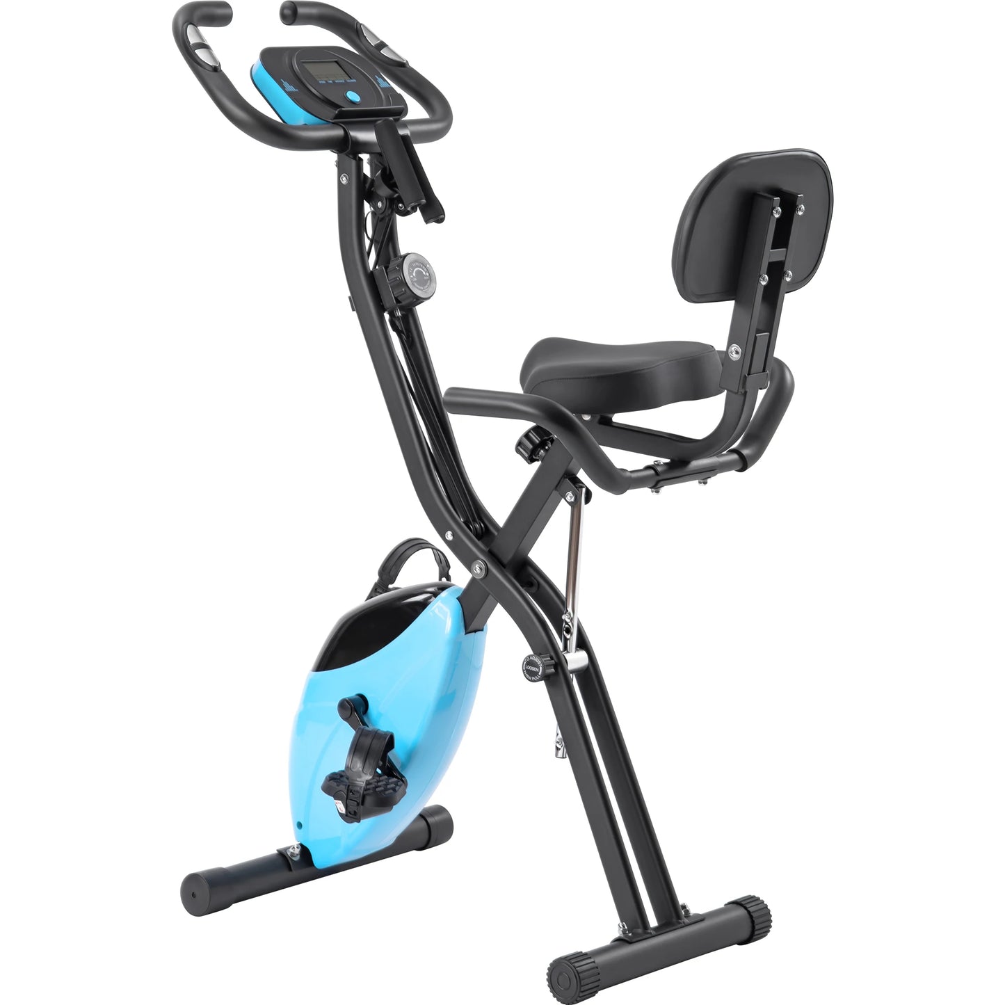 Metal Folding Exercise Bike Upright and Horizontal X Bike for Home Fitness with 10 Levels Adjustable Resistance Armband Backrest