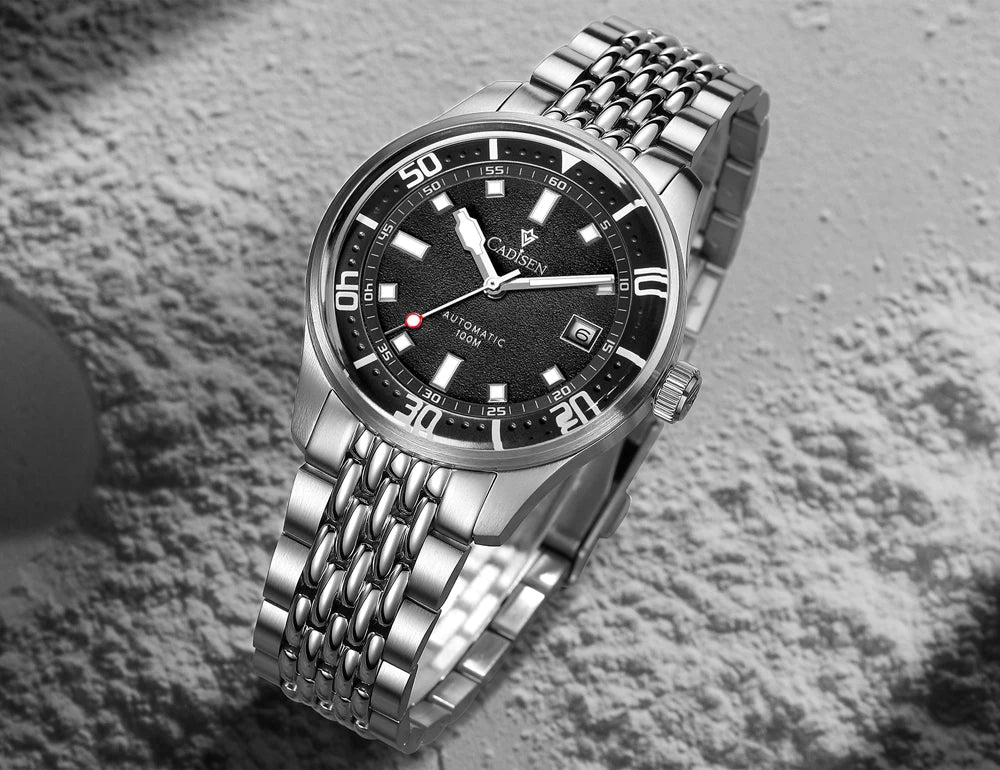 CADISEN Automatic Mechanical Watch Man Silver Business Casual Waterproof Watch Japan MIYOTA 8215 Movement Luminous Men's Watch