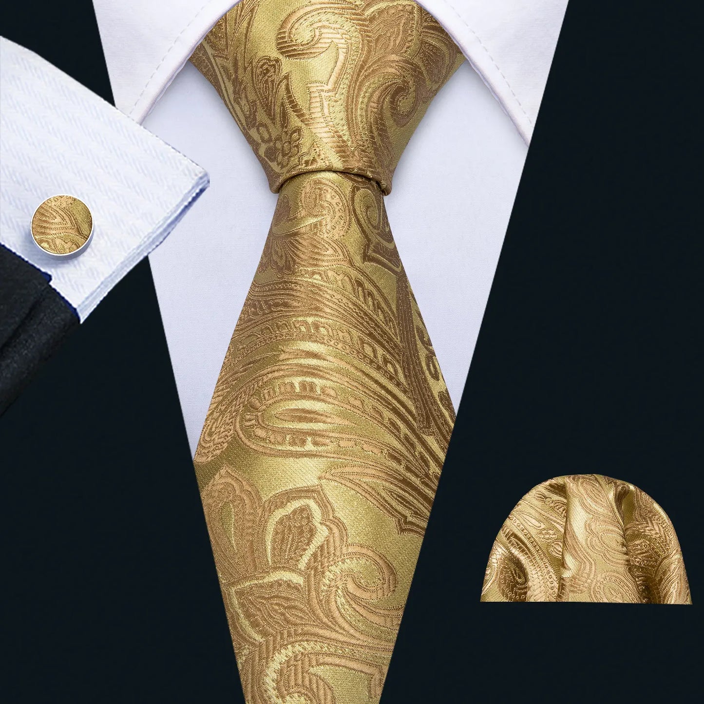 Men’s Luxury Red Striped Necktie Set. Silk Tie, Pocket Square & Cufflinks for Business, Wedding & Formal Wear