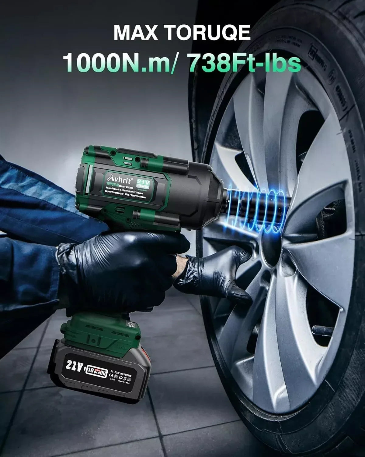 AVHRIT 1/2" Cordless Brushless Impact Wrench 1000Nm(738Ft-lbs) w/ 2x5.0Ah for Makita Power Tool Kits for Auto/Heavy-Duty (AT450)