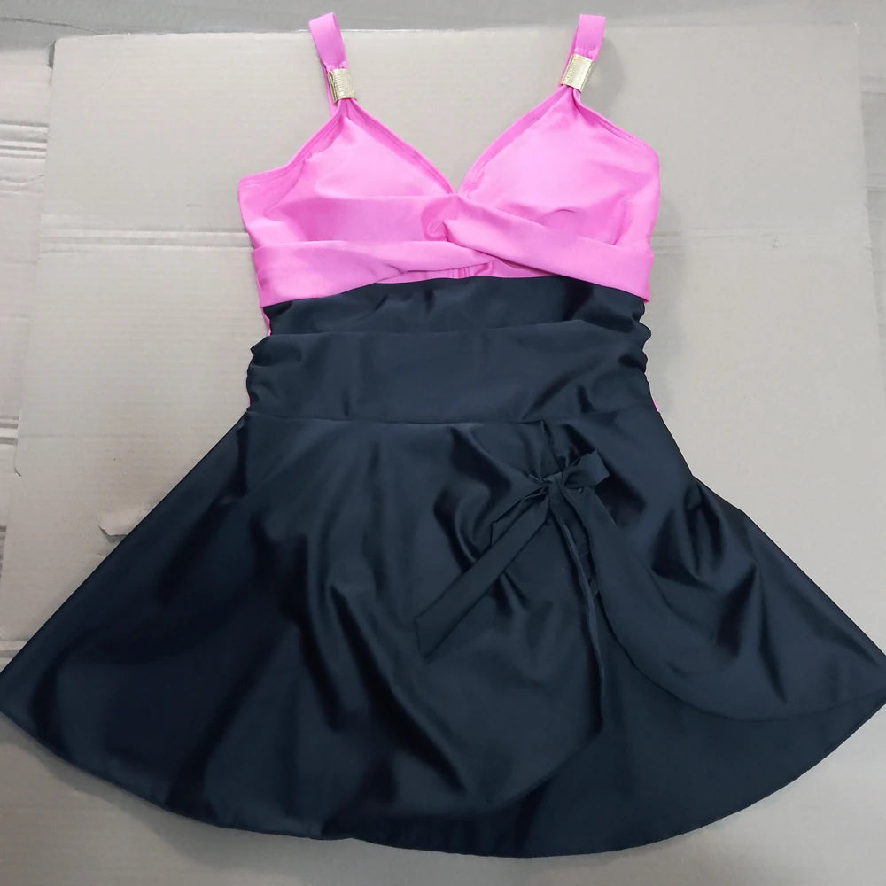 Women’s Tummy Control Swim Dress | Ruched One-Piece Swimsuit with Skirt | V-Neck Bathing Suit