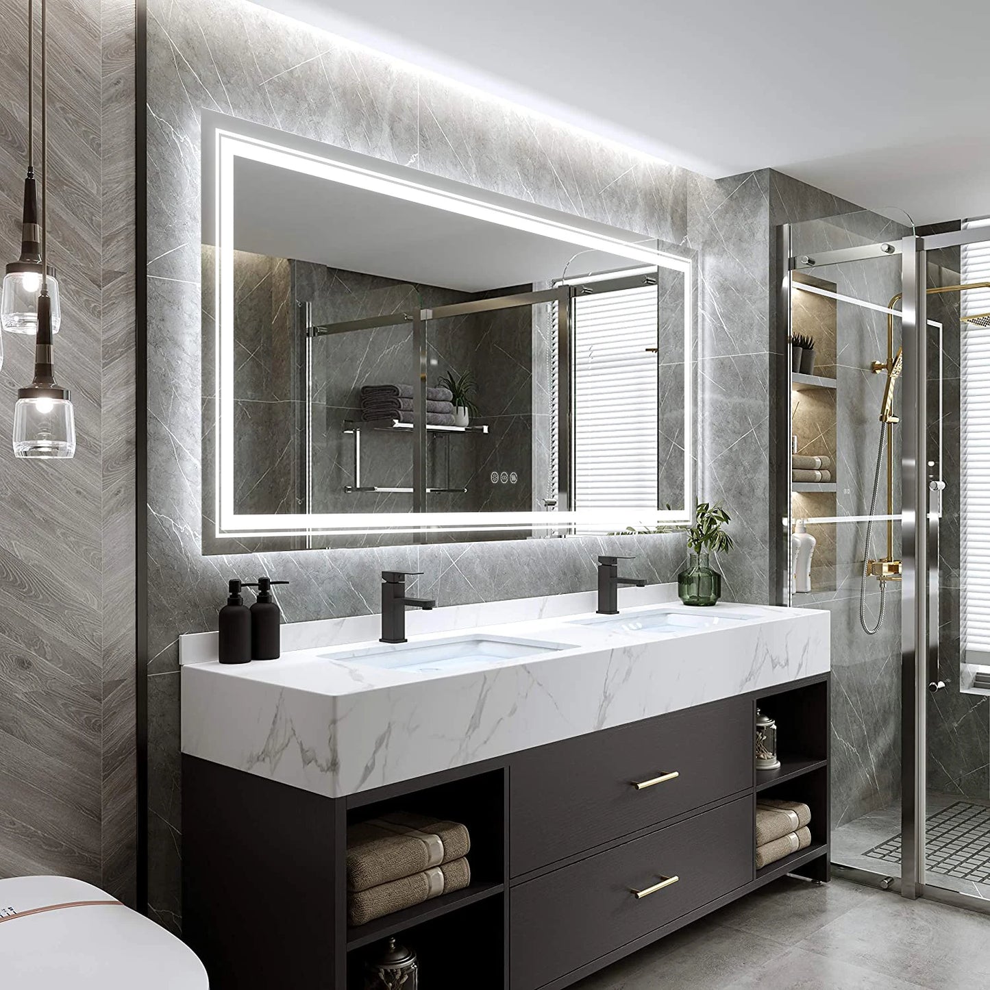 LED Backlit Front Lit Bathroom Mirror With Dimmable Lights