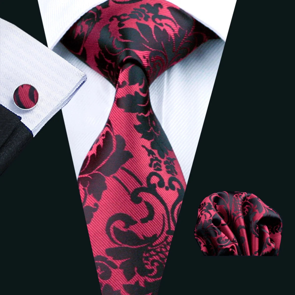 Men’s Luxury Brown Floral Silk Necktie .Elegant Wedding, Business & Formal Dress Tie