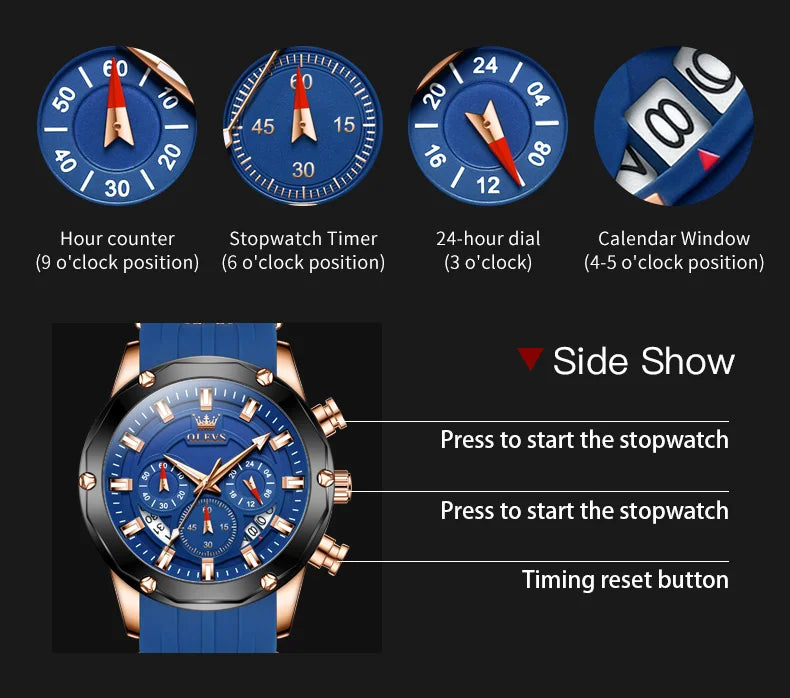 Men’s Luxury Chronograph Watch – Waterproof Silicone Strap Sports Watch