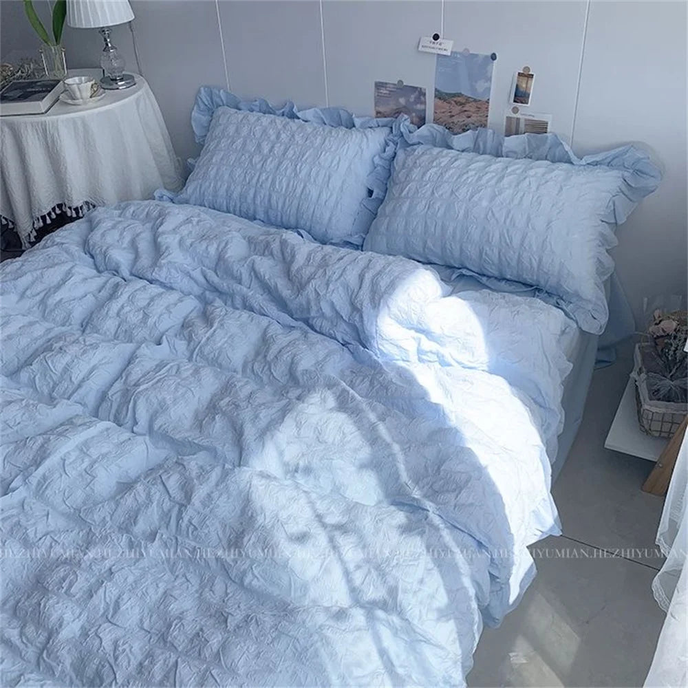 Romantic Ruffled Solid Color Bedding Set