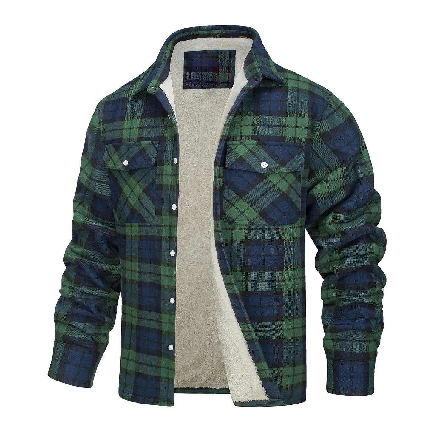 Men’s Sherpa Lined Plaid Flannel Jacket Warm Casual Button Up Coat