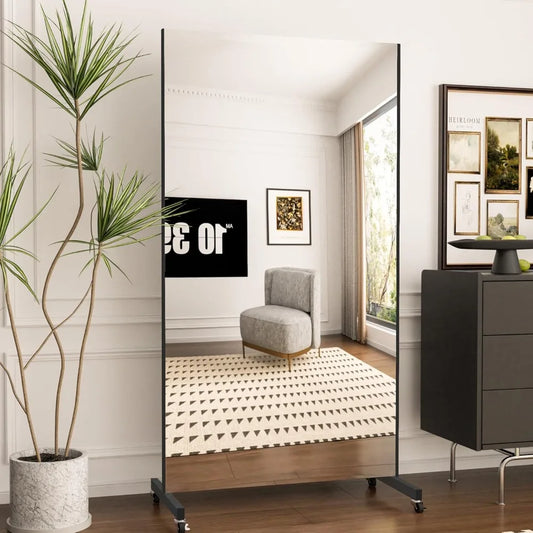 "Brisafe 71 Inch by 40 Inch Home Gym Rolling Mirror - Safety Glass for Dance and Yoga Studios, Ultra Clear Nano Material Full-Bo