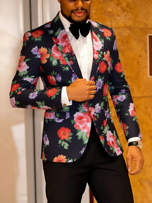 Mens Blazer Printed Suit Jacket 1 Button Slim Fit Floral Dinner Sport Coat Blazers