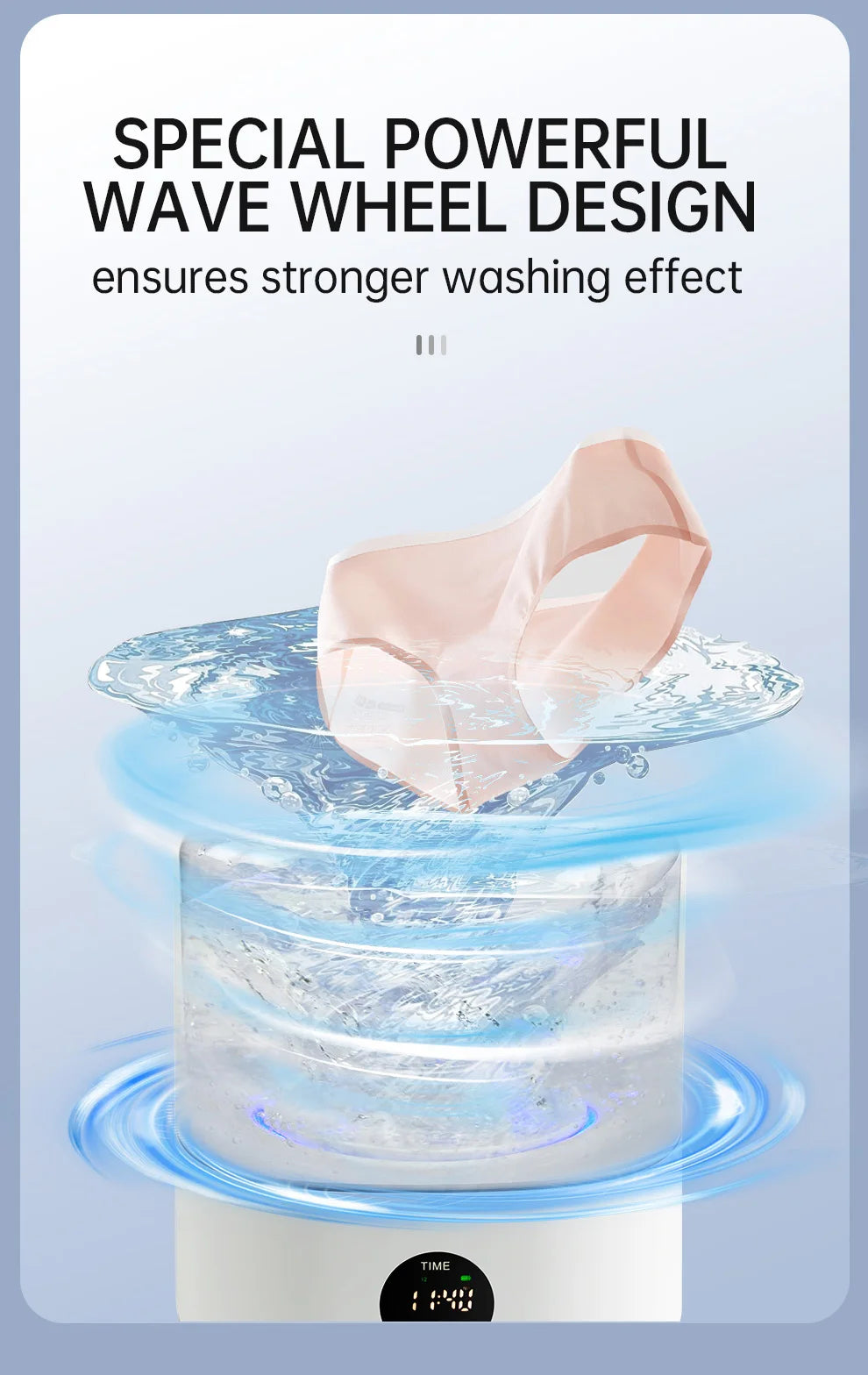 Mini Cordless Washer USB Rechargeable Portable, 3L For Delicates, Socks & Underwear, 3 Modes Quiet Design, Compact For Dorm, Travel & Small Spaces
