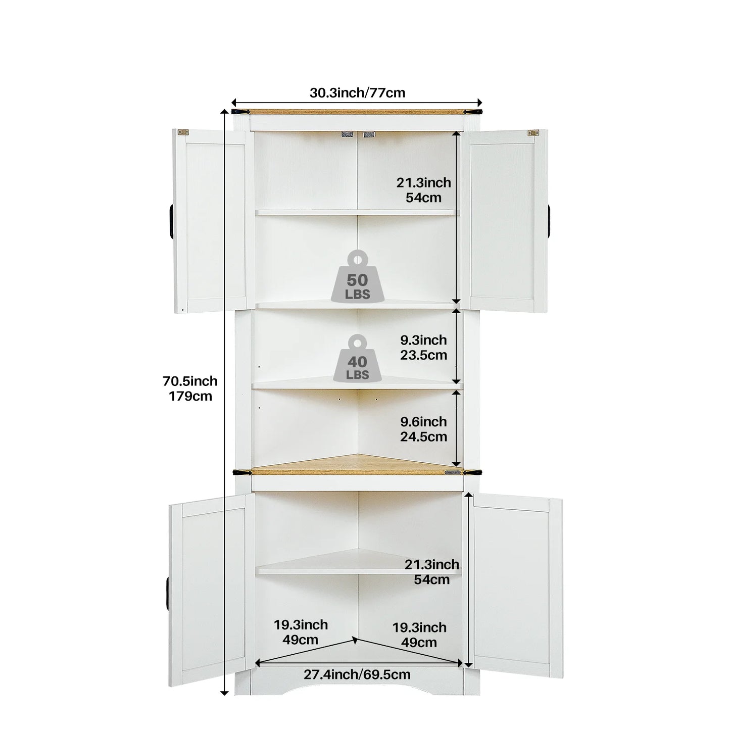 Redlife 70.5''Tall Corner Cabinet, Farmhouse Storage Cabinet with Barn Door Design & Adjustable Shelves for Bathroom Living Room