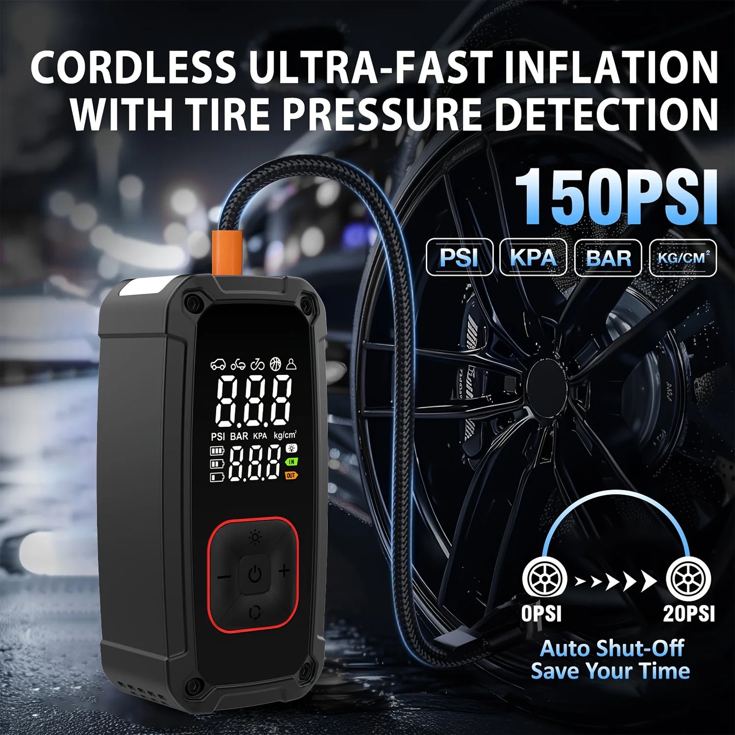 4000A Car Jump Starter with Air Compressor, Portable Battery Jump Starter 4000A Peak Current, 150PSI Digital Tire Inflator.