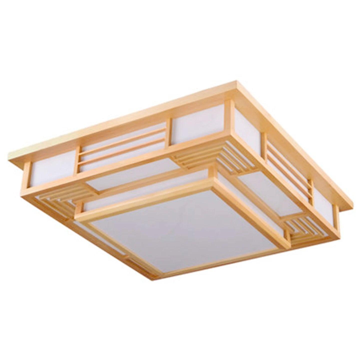 Japan Style Ceiling Lamp Solid Wood Wooden LED Light Flush Mount Ceiling Light with Remote Control For Bedroom Living Room