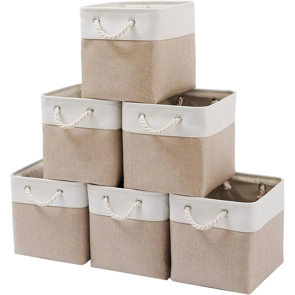 Foldable Fabric Storage Bins (6 Pack) 11x11 Inch Cube Organizer with Handles for Closet, Shelves & Home Storage