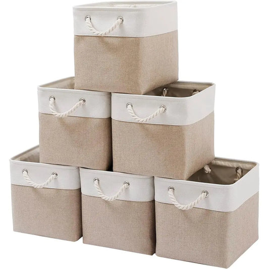 Foldable Fabric Storage Bins (6 Pack) 11x11 Inch Cube Organizer with Handles for Closet, Shelves & Home Storage