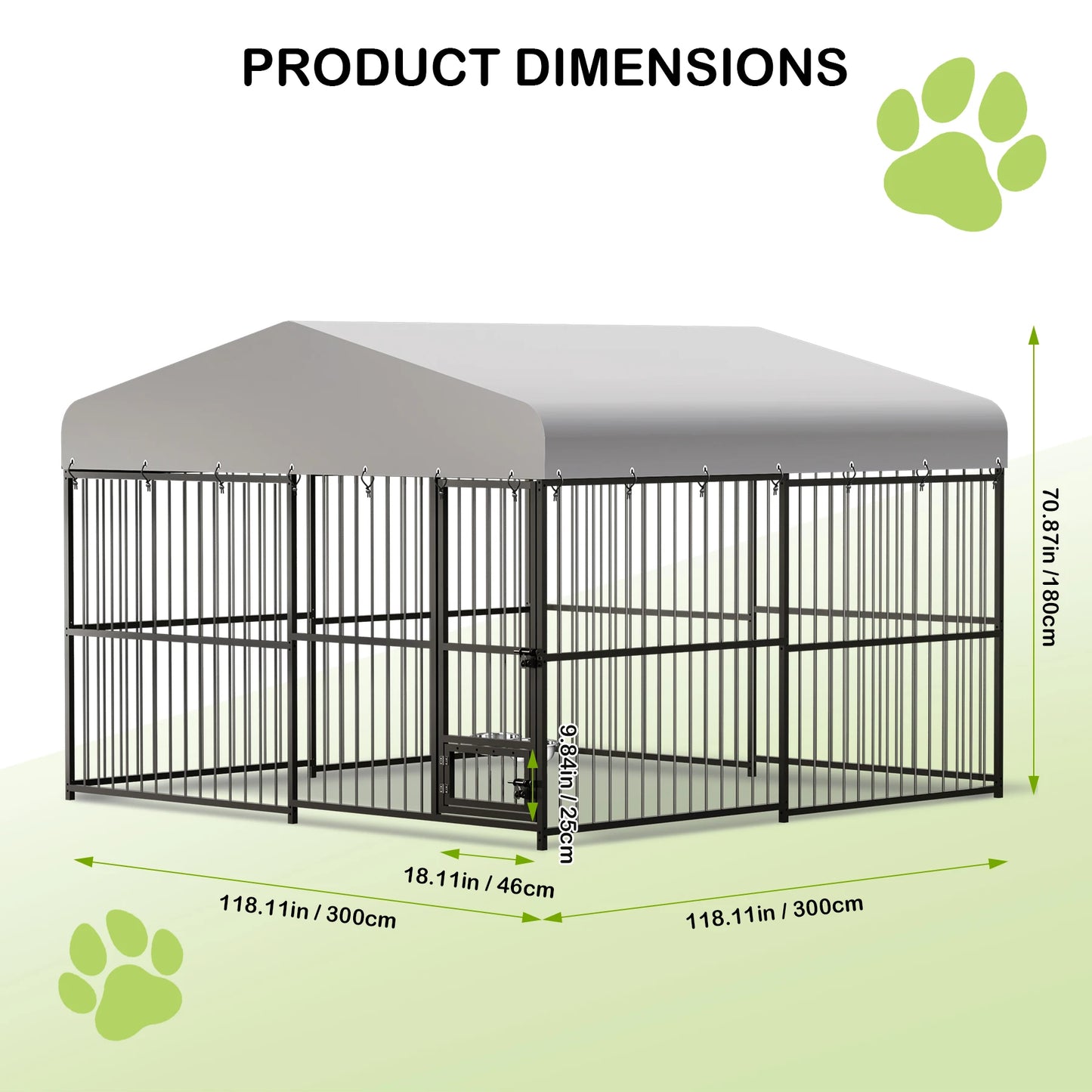 Large Dog Kennel Outside Heavy-Duty Outdoor Dog Cage Walk-in Pet Playpen with Roof， Double Lock, Enclosures with UV-Resistant