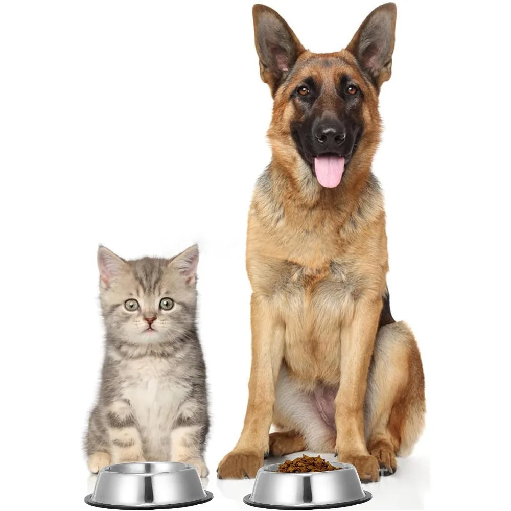 2 Pack Stainless Steel Dog Bowls with Rubber Bottom, Anti-Slip Heavy Duty Premium Quality Pets Feeder Bowls for Dogs and Cats an