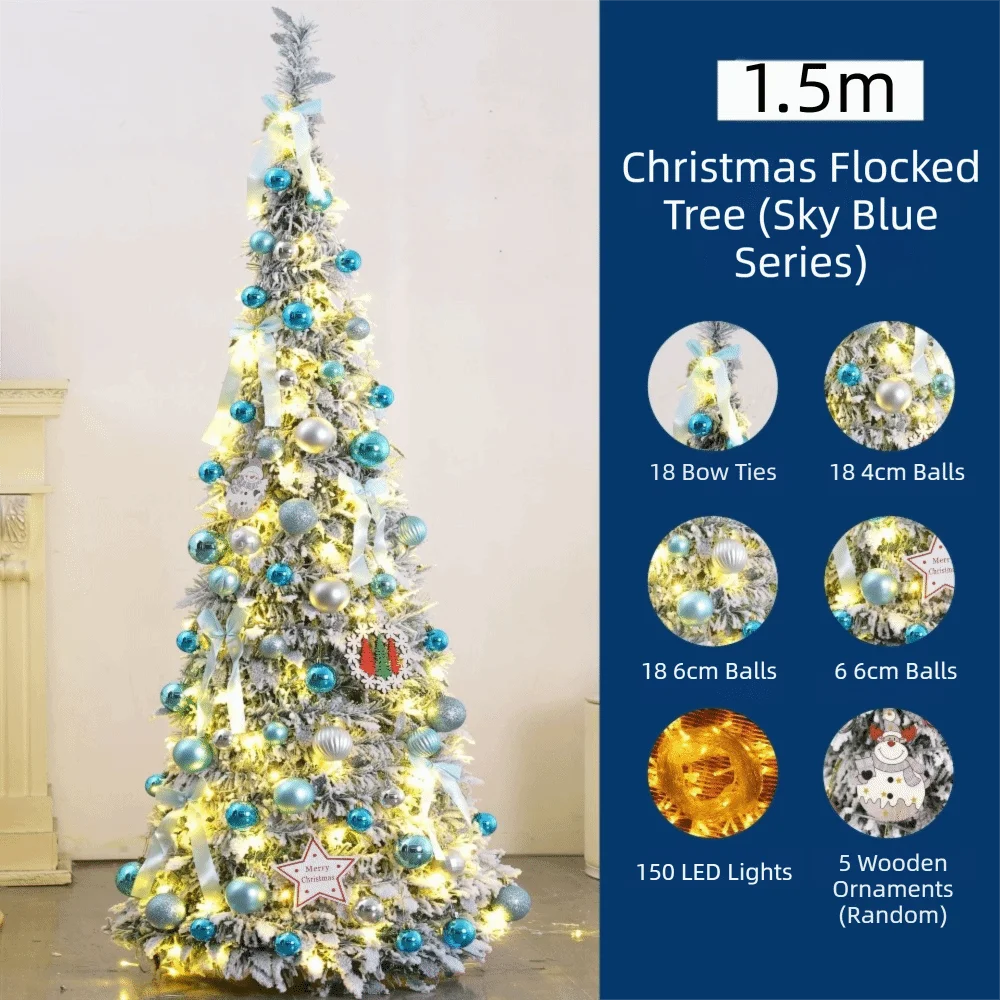 Foldable Snow Flocking Christmas Tree Space Saving Snowy Decor Collapsible Tree New Design With LED Xmas Tree Winter Season