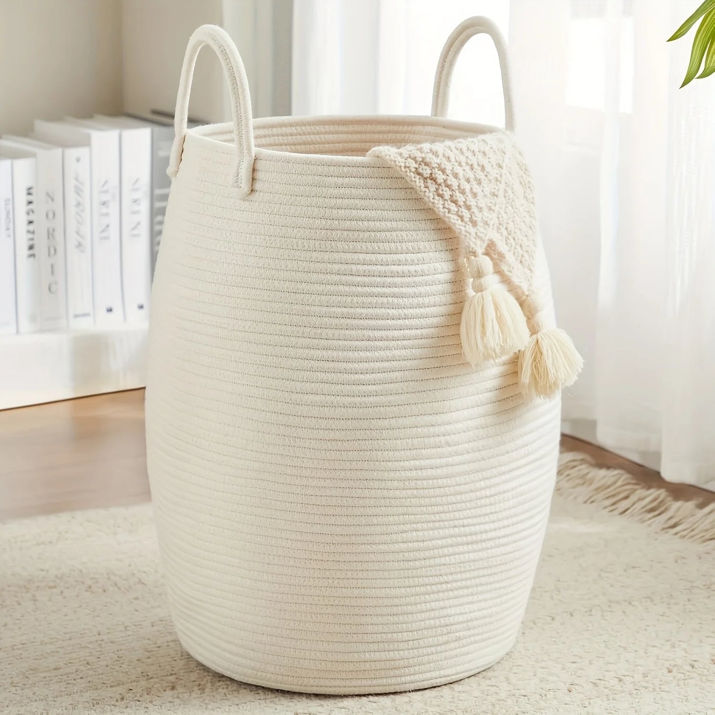 Foldable Boho Laundry Basket . 22” Tall Fabric Hamper with Handles for Clothes, Blankets & Toy Storage